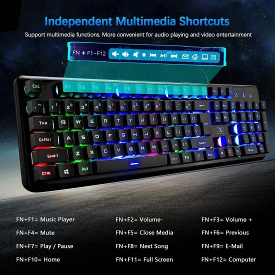 4in1 Gaming Keyboard Combo Wired Rainbow Backlit + SKYLION game pad