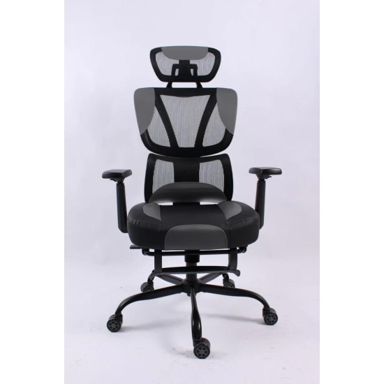 BLACK BULL Mesh Office and Gaming Chair With Footrest - black/grey