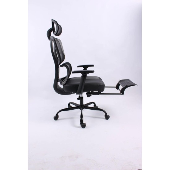 BLACK BULL Mesh Office and Gaming Chair With Footrest - black/grey