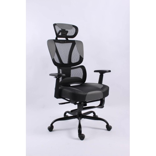 BLACK BULL Mesh Office and Gaming Chair With Footrest - black/red