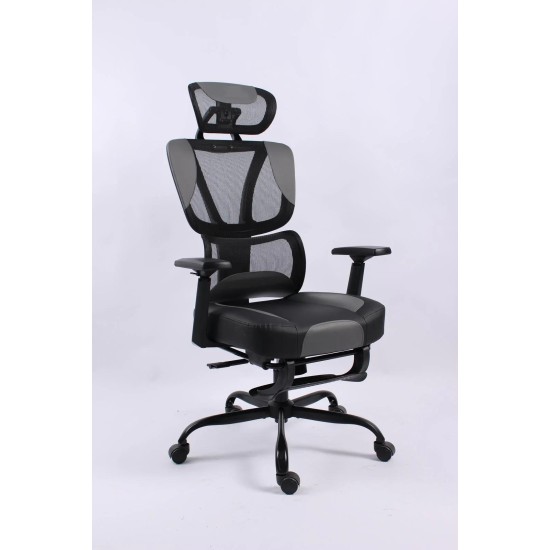 BLACK BULL Mesh Office and Gaming Chair With Footrest - black/grey