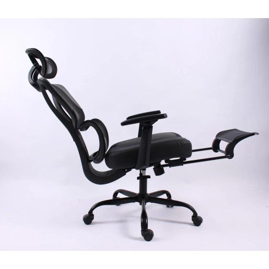 BLACK BULL Mesh Office and Gaming Chair With Footrest - black/grey