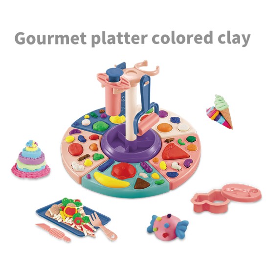 Magic Dough Color Mud Gourmet Platter Toy With 40 pcs For Girls - Multi Color