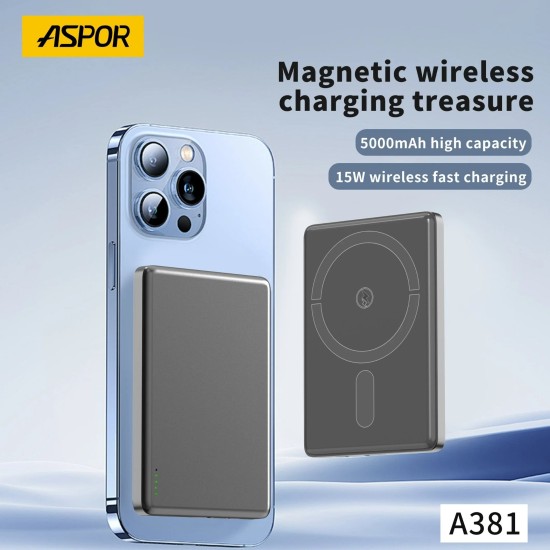 Aspor A381 5000mAh Quick Charge Wireless Magnetic Charging Power Bank