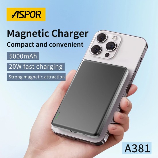 Aspor A381 5000mAh Quick Charge Wireless Magnetic Charging Power Bank