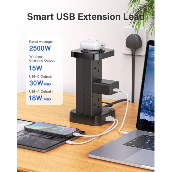 LDNIO 2500W UK Tower Extension Power Socket Multifunctional Storage / Wireless Smart Life