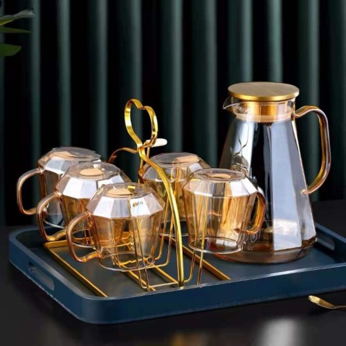 Glass teapot set Drink Set Water Jug with cup and holder