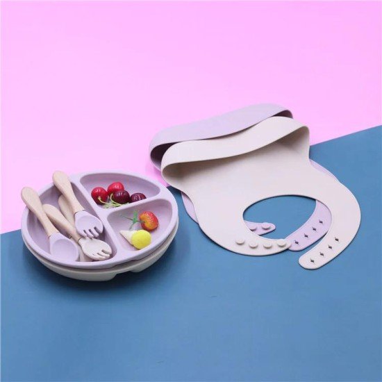 Silicone Baby Bib With Spoon And Fork Set