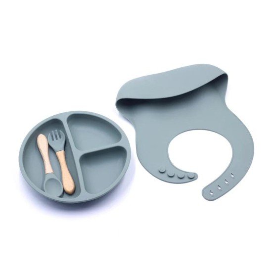 Silicone Baby Bib With Spoon And Fork Set