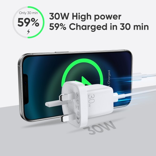 JOYROOM L-P301 PD 30W USB-C / Type-C Mini Intelligent Fast Charger UK Plug (White)