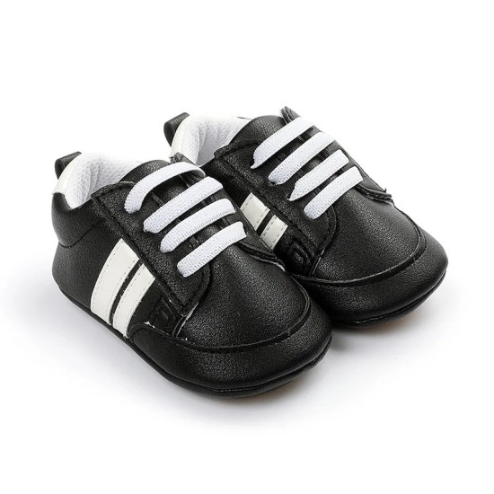Newborn Sneakers Crib Shoes for Boys Girls Soft Sole First Walkers 0-18 Months - Black