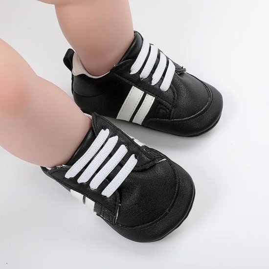 Newborn Sneakers Crib Shoes for Boys Girls Soft Sole First Walkers 0-18 Months - Black