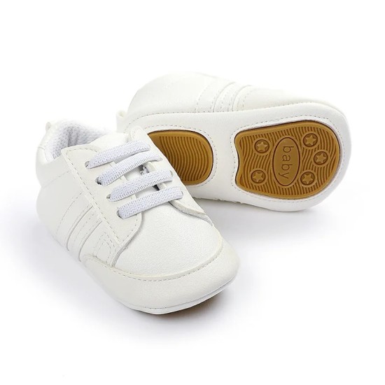 Newborn Sneakers Crib Shoes for Boys Girls Soft Sole First Walkers 0-18 Months - white