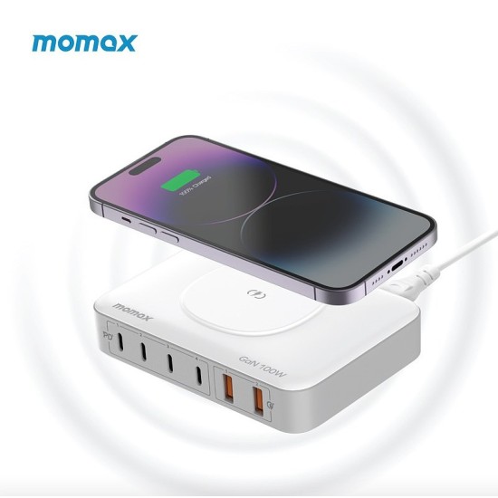 Momax ONEPLUG 100W 6-Port GaN with Wireless Charging UM28AUK