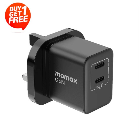 Momax One Plug 35W 2-Port GaN Mini Charger - Black (UM32UKD)