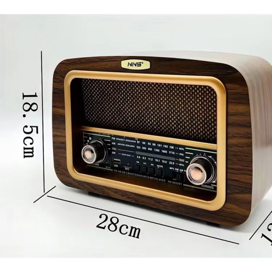 Classic Vintage Retro Style Handmade Wooden Exterior Dark Brown Am/Fm Radio NS-6655BT