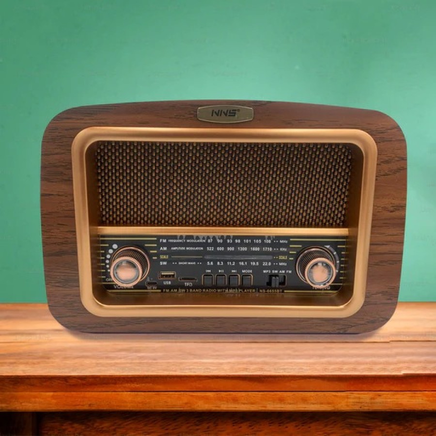 Classic Vintage Retro Style Handmade Wooden Exterior Dark Brown Am/Fm Radio NS-6655BT