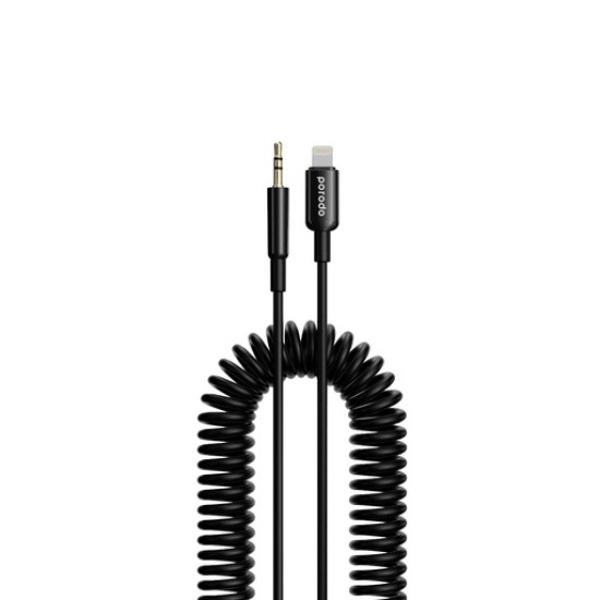 Porodo 3.5MM Lightning AUX Coiled Audio Cable Convenient Tangle-Free Design 1.2m