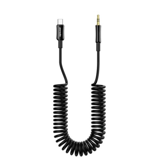 Porodo 3.5MM Type-C AUX Coiled Audio Cable Convenient Tangle-Free Design 1.2m