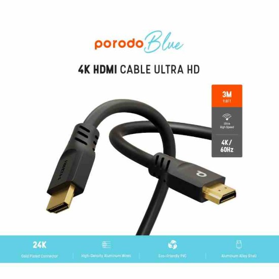 Porodo Blue 4K/60Hz HDMI Cable Ultra HD (3m)
