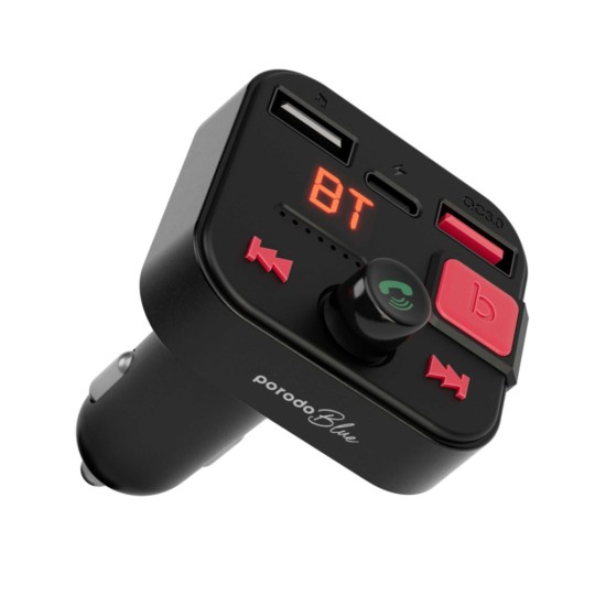 Porodo Blue Wireless FM Transmitter with Dual QC3.0 and Type-C Port