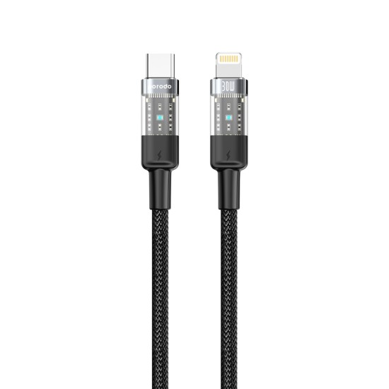 Porodo Braided Cable Transparent USB-C To Lightning Fast Charge | Data 1.2m