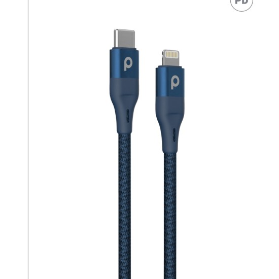Porodo Braided USB-C to Lightning PD (9V 1.2m) - Blue
