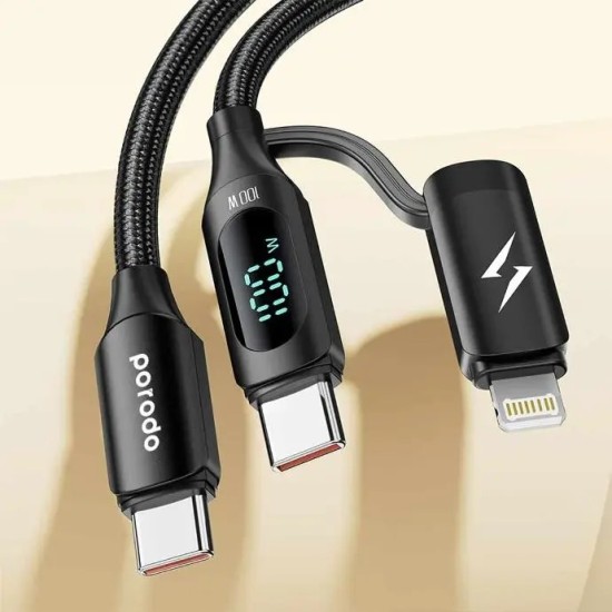 Porodo Dual-Connector Type-C Fast Charging Cable With Power Display 1.2m