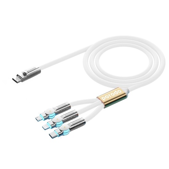 Porodo PD100W Three-in-one Cable 180 Degrees Rotation 1.2M - White
