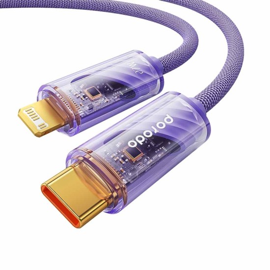 Porodo USB-C to Lightning Transparent Braided Cable Fast Charge / Data Transfer 1M - Purple