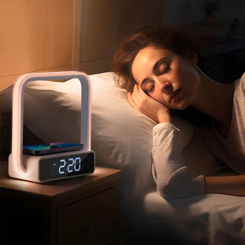 Touch Lamp Alarm Clock with Wireless Charging & RGB Ambient Light