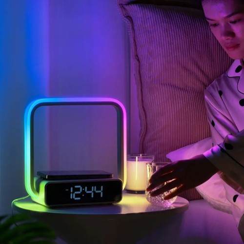 Touch Lamp Alarm Clock with Wireless Charging & RGB Ambient Light