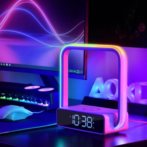 Touch Lamp Alarm Clock with Wireless Charging & RGB Ambient Light