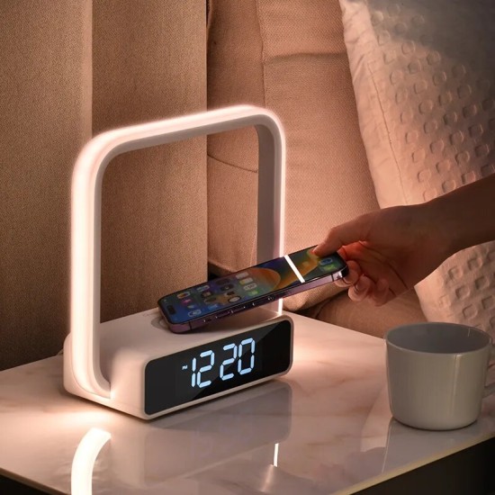 Touch Lamp Alarm Clock with Wireless Charging & RGB Ambient Light