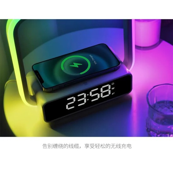Touch Lamp Alarm Clock with Wireless Charging & RGB Ambient Light