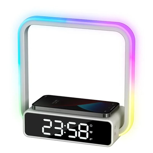 Touch Lamp Alarm Clock with Wireless Charging & RGB Ambient Light