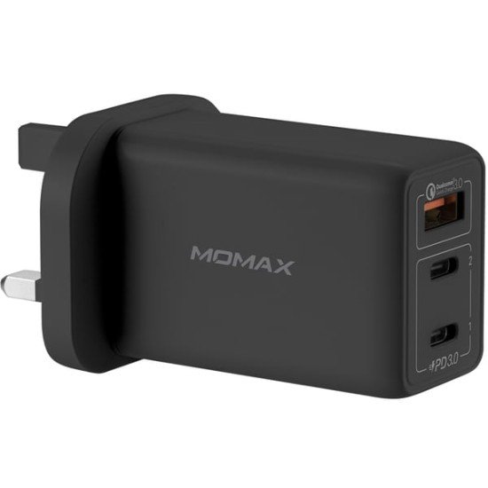 Momax ONEPlug 3-port GaN fast charger 65W ultra-lightweight universal - Black (VPD0063)