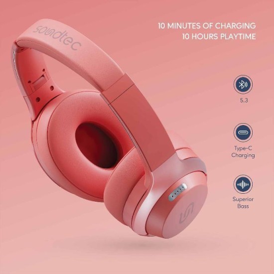Soundtec By Porodo Eclipse Wireless Headphone High-Clarity Mic|Noise Cancellation - Red