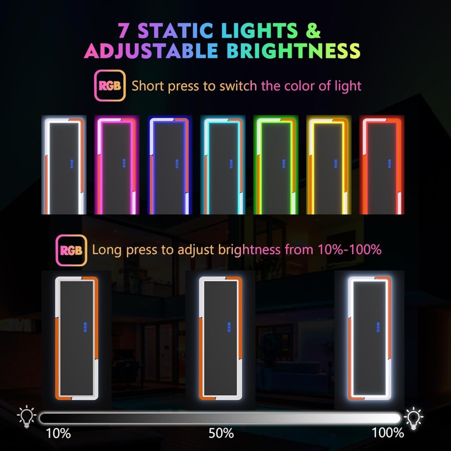 Full Length Floor Standing Mirror with RGB Lighting (Orange + White)