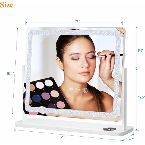 Smart LED Makeup Mirror 23 inch x 18 inch with Charging Station