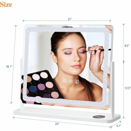 Smart LED Makeup Mirror 23 inch x 18 inch with Charging Station