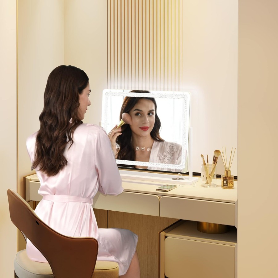 Smart LED Makeup Mirror 23 inch x 18 inch with Charging Station