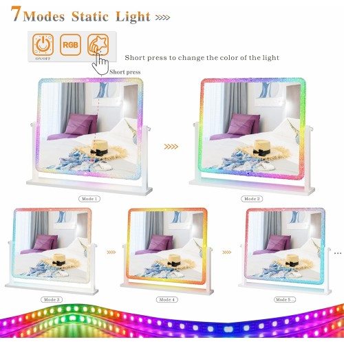 Dystler Vanity Mirror with Lights,23 inch x 18 inch RGB LED Makeup Mirror