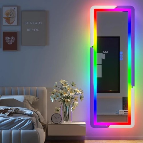 Full Length Floor Standing Mirror with RGB Lighting 160cmx50cm (Purple + White)