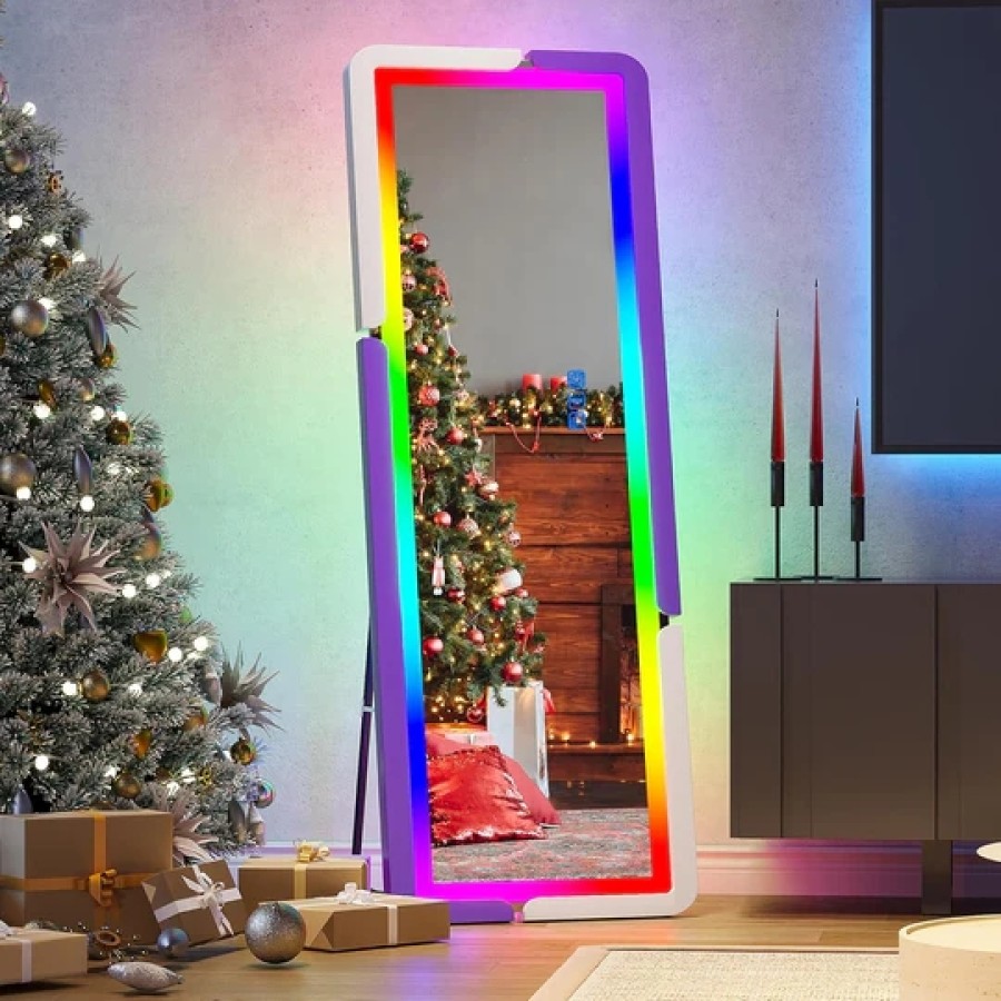 Full Length Floor Standing Mirror with RGB Lighting 160cmx50cm (Purple + White)