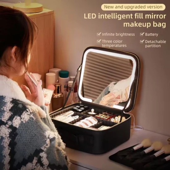 Cosmetic box with LED mirror