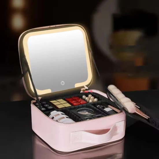 Cosmetic box with LED mirror