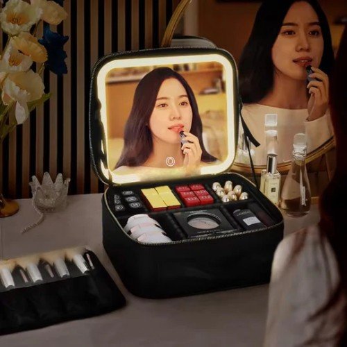 Cosmetic box with LED mirror