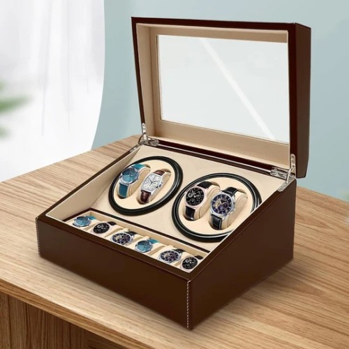 Luxury Leather Watch Storage Box 4+6 Watches - brown