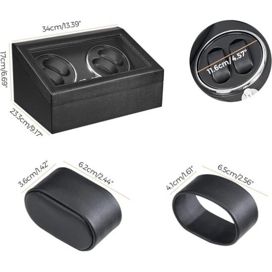 Luxury Leather Watch Storage Box with Auto Rotating Base 4+6 Watches (Black Grey)